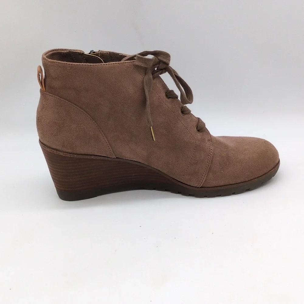 Dr. Scholl's Shoes Womens Nelly Brown 10 Ankle Boots Faux Suede Wedge Zip Laces